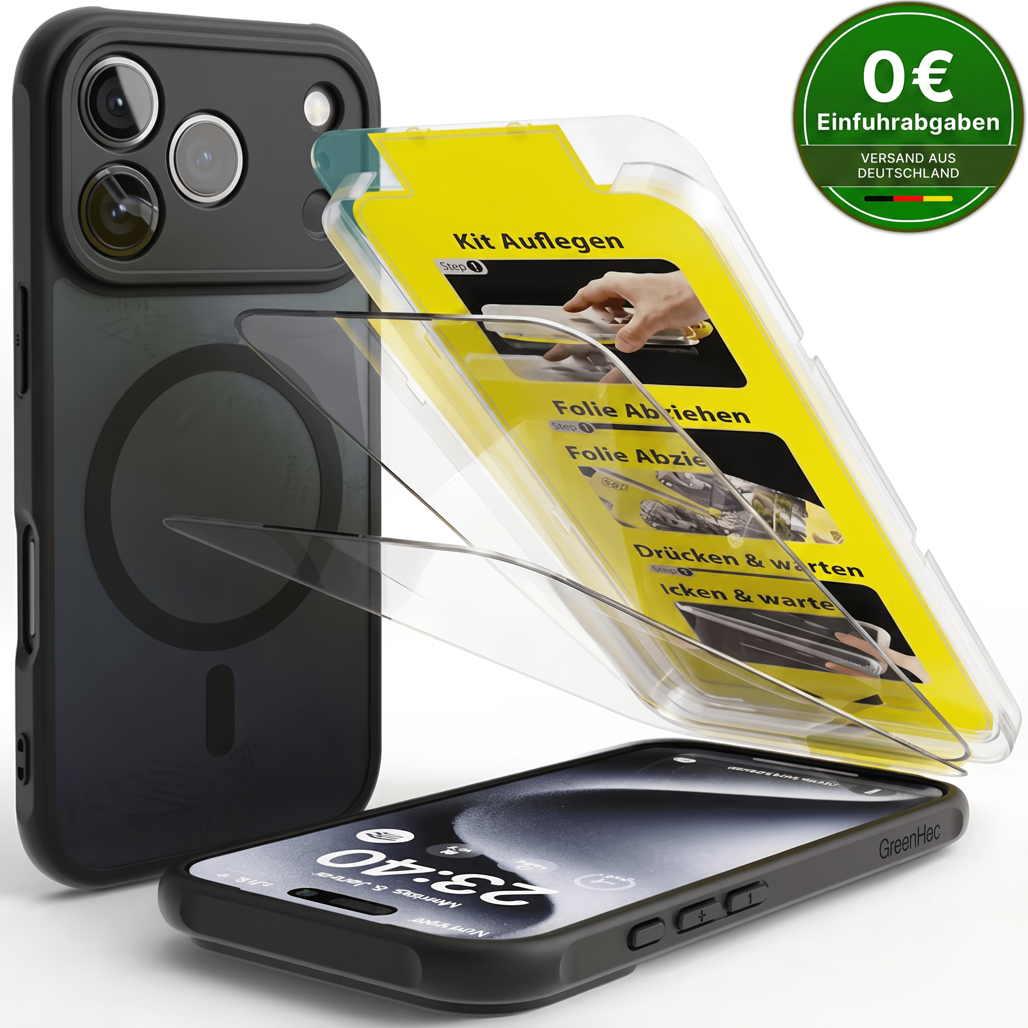 Image of 2-in-1 Set Magnetic Case & 2x Armor Film For Iphone 18 17 16 15 14 13 12 Pro , , Frosted Case With Kit, Clear Crystal Glass Screen Protector, Privacy Screen Protector, Tempered Glass Screen Protector