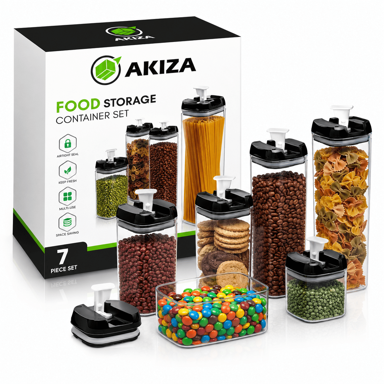 TEMU Set Contenitori Ermetici Salvaspazio AKIZA 7 Pezzi per Alimenti con Chiusura Contenitori Trasparenti per Pasta Farina Biscotti Dispensa Cucina
