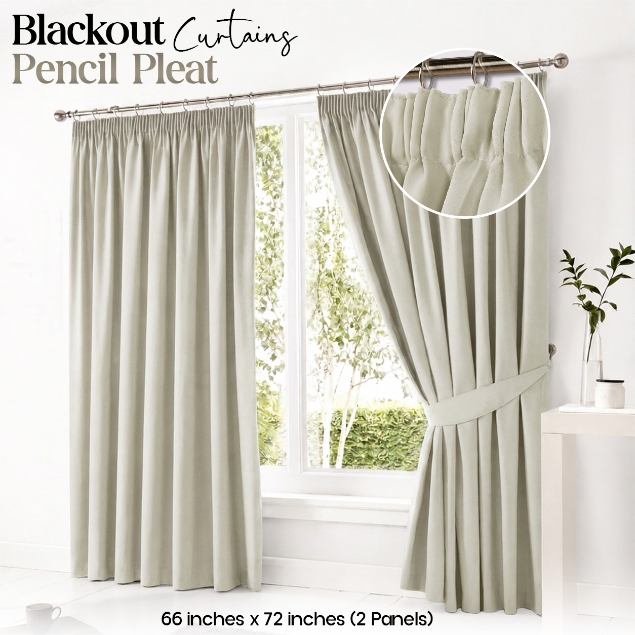 TEMU Blackout Insulated Curtain Set – Includes 2 Pencil Drapes & 2 Tiebacks, Durable Fabric Solid Color Window Panels, Machine Washable, Decorative