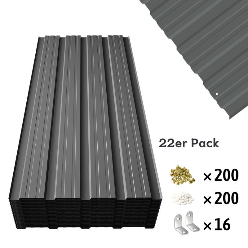 TEMU 22 pezzi per copertura trapezoidali in acciaio zincato per carichi pesanti con viti e 200 chiodi - Pannelli metallici ondulati per coperture,