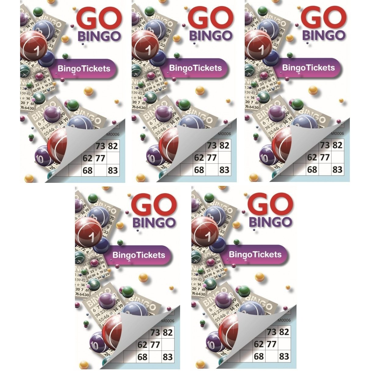 TEMU Bg Bingo Game Tickets - 2,250 Bingo Games Security Coded, Assorted Colours - Pack Of 5 Books