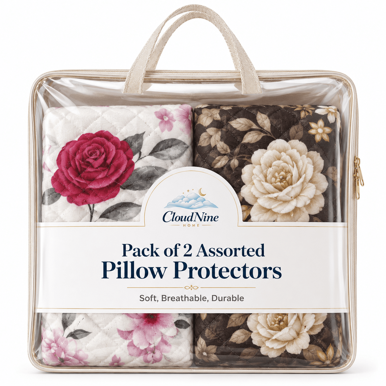 TEMU Assorted Color Pillow Protectors Pack Of 2 Quilted Microfiber Covers Soft Smooth Breathable Zip Closure For Bedroom Setup Dorm Care Reusable