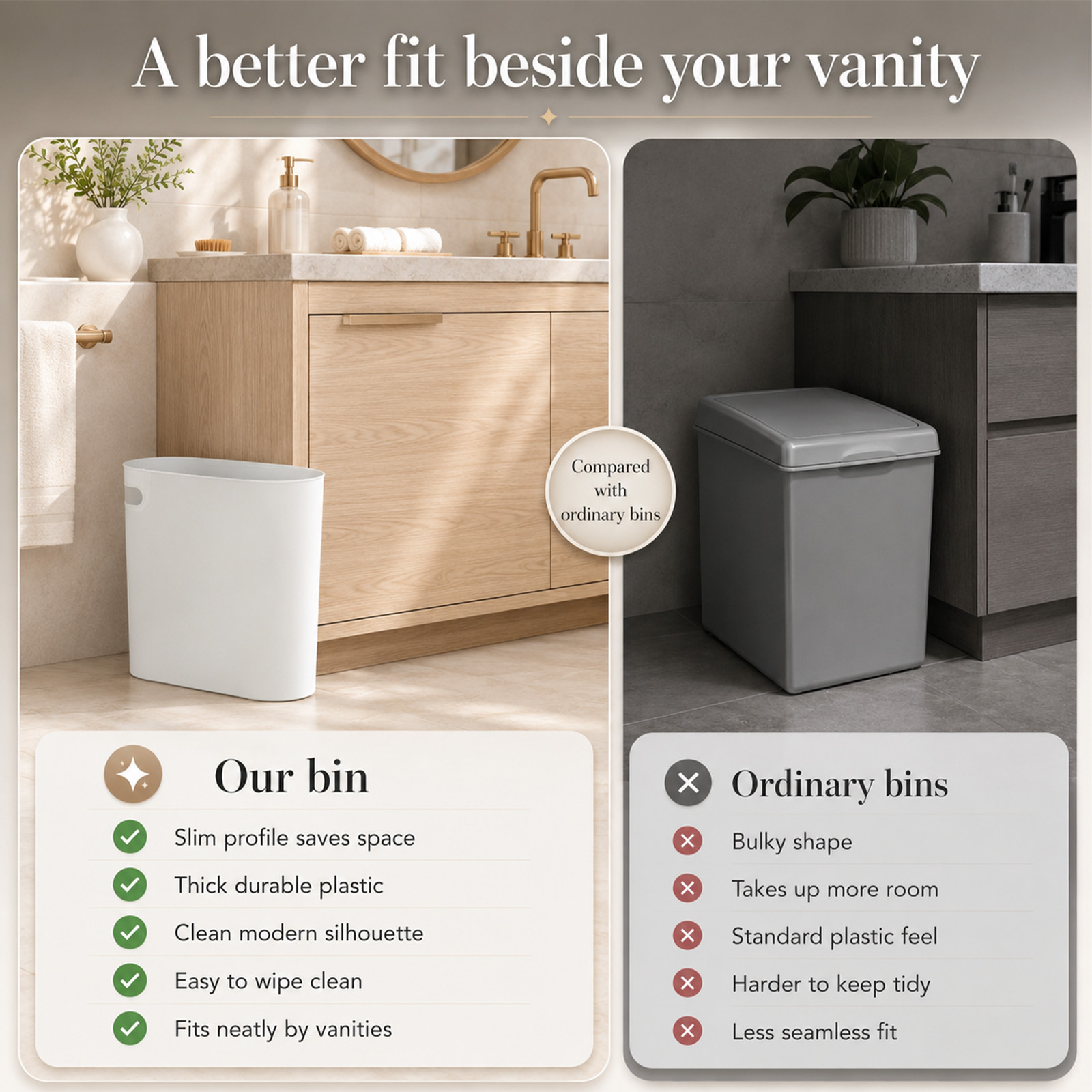 2pcs Small Plastic Bathroom Bin for Laundry Room & Office