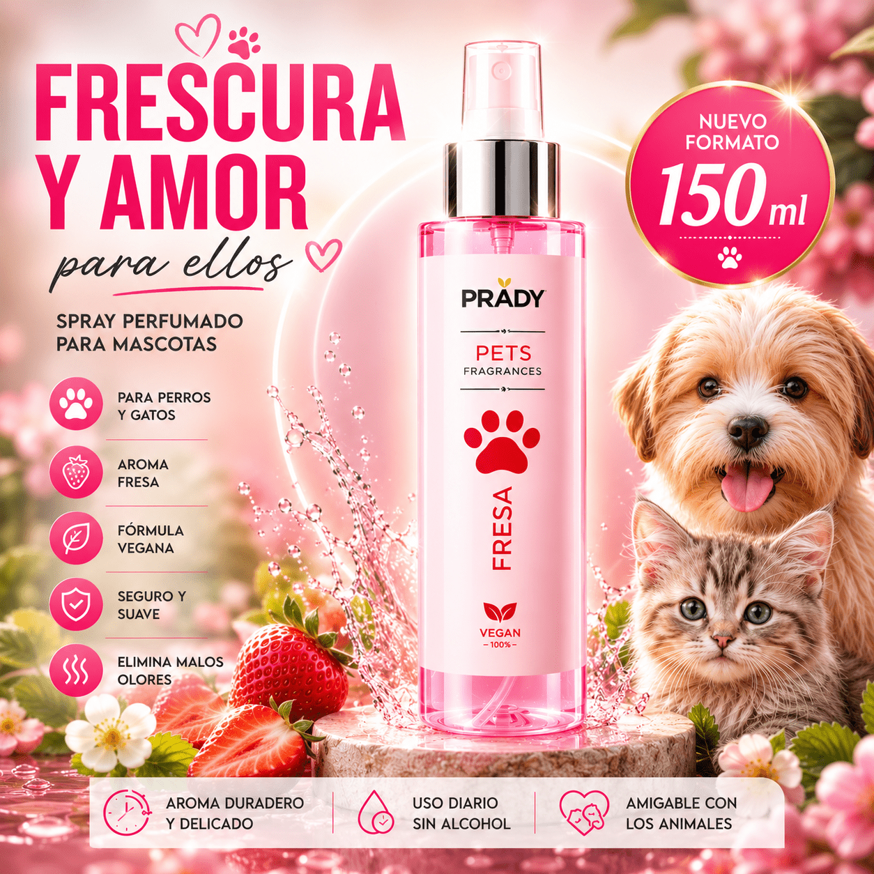 TEMU Pets Fragances Fresa 150 ml – Spray Perfumado para Perros y Gatos/ para animales