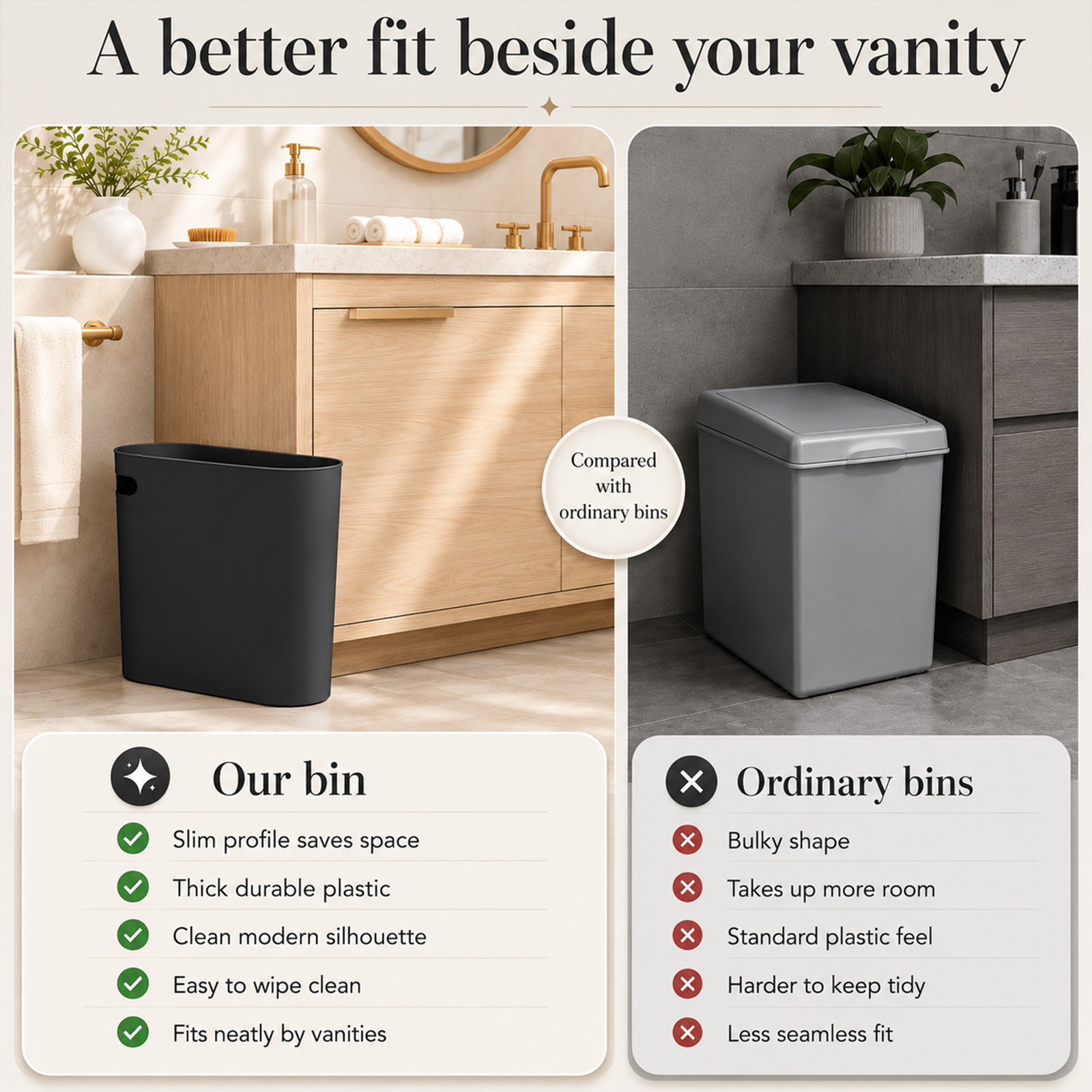 2pcs Small Plastic Bathroom Bin for Laundry Room & Office