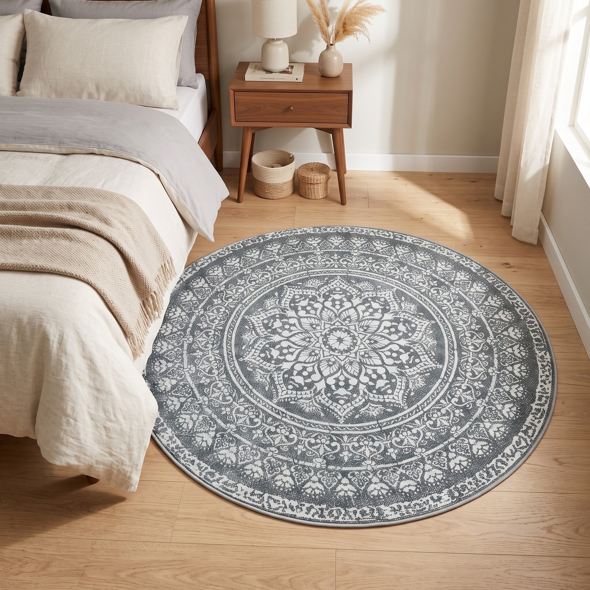 Image of Non-slip Rug, Decorative Living Room Carpet, Machine Washable, For Bedroom, Dark Grey