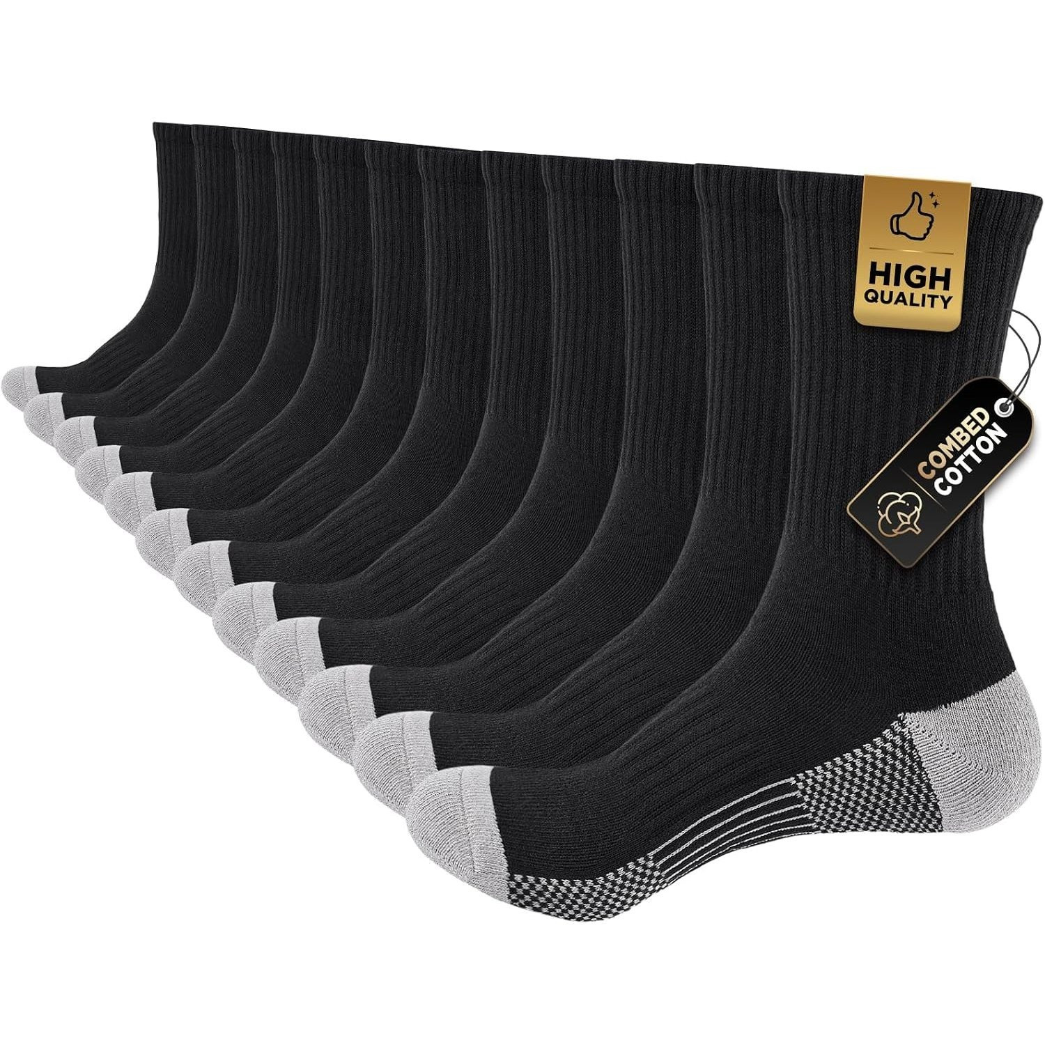 TEMU Mens Sports Socks, 6 Pairs Work Boot Socks For Men 9-12 Uk, Comfy Cotton Crew Athletic Sock Outdoor Walking Hiking Running Cycling Multipack