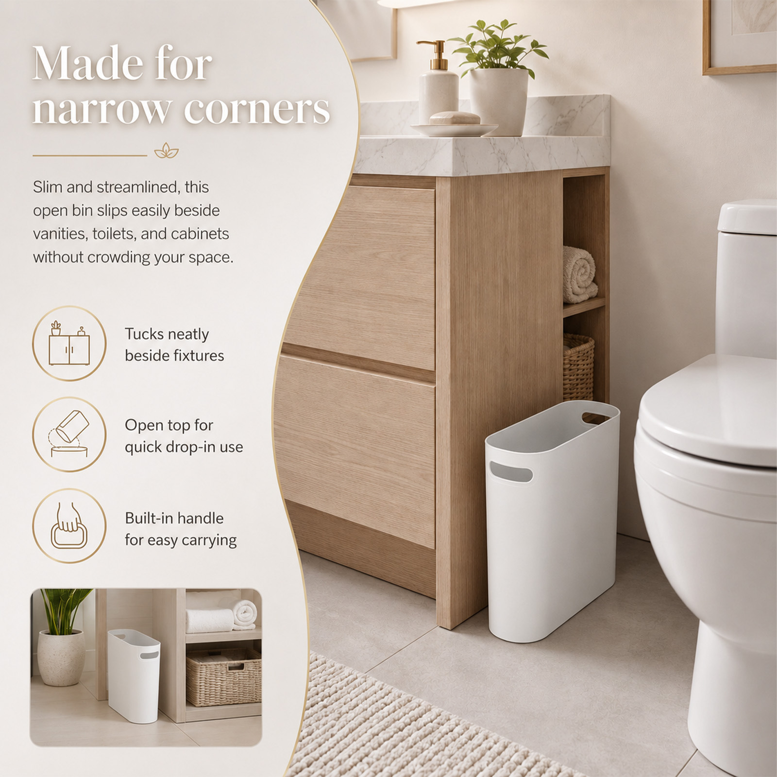 2pcs Small Plastic Bathroom Bin for Laundry Room & Office