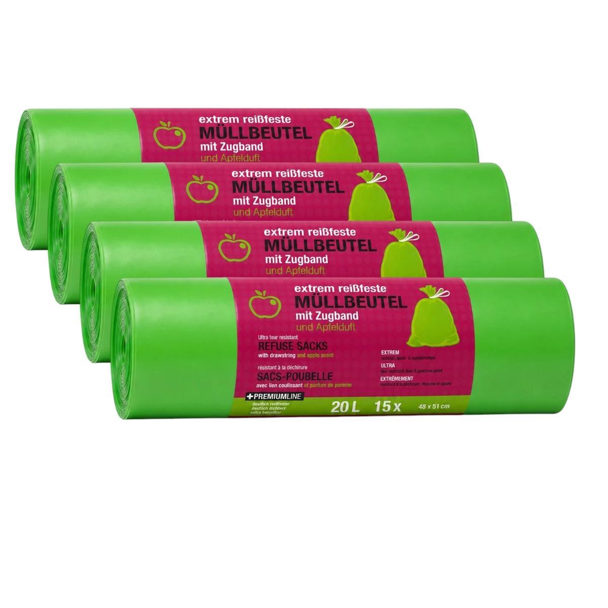 Image of 60 Trash Bags With Fresh Scent - 20 - Individually Removable - With Drawstring - Ideal For Restaurants, Household, And Office