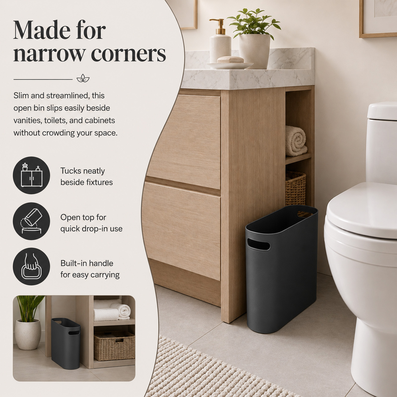 2pcs Small Plastic Bathroom Bin for Laundry Room & Office