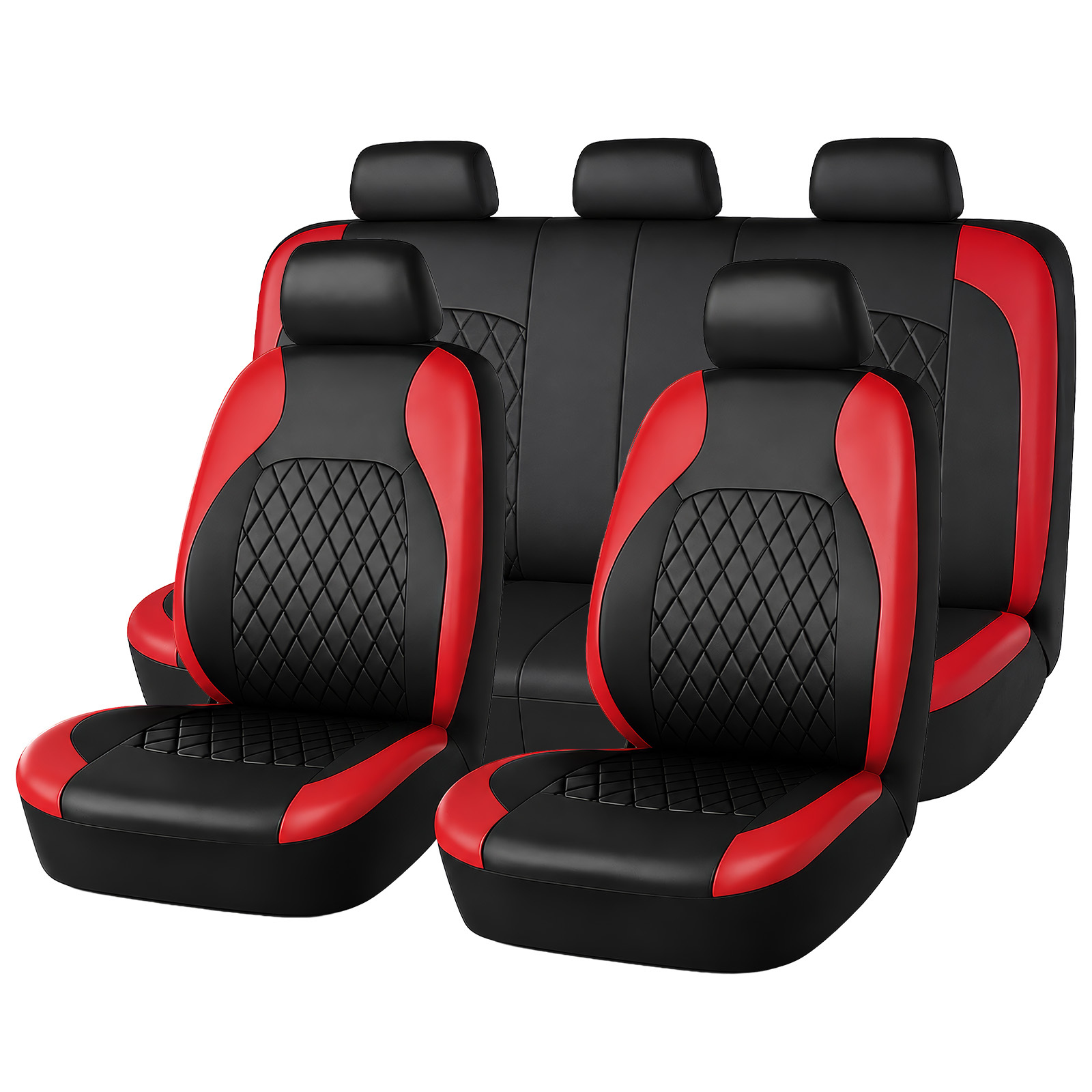 TEMU Universal Pu Leather Car Seat Covers 5 Seats, Faux Leather Full Seat Protector Set With Front Rear Covers & Headrest Covers For Car Suv