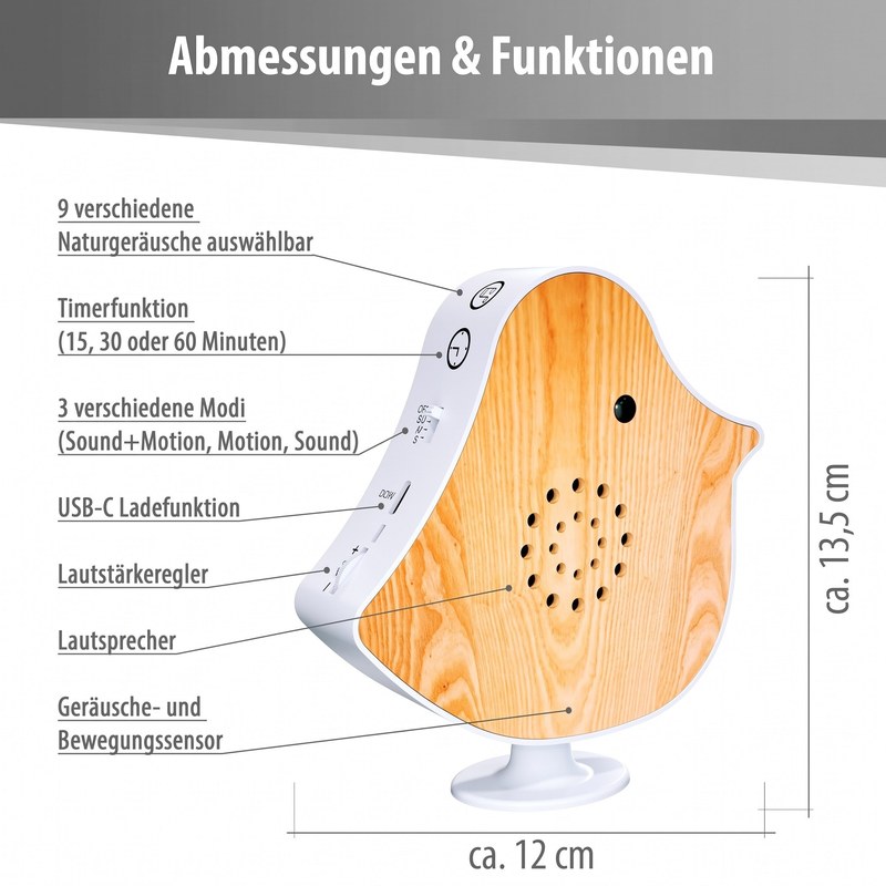   naturgeräusche box vogel sound box echtholz bewegungsmelder sound sensor timer usb-c