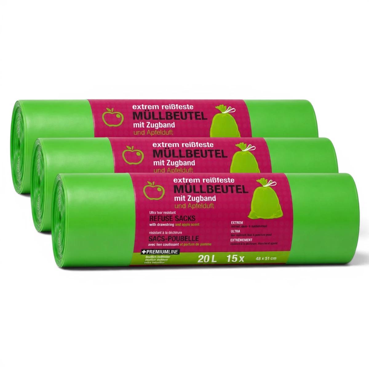 Image of 45 Trash Bags With Fresh Scent - 20 - Individually Removable - With Drawstring - Ideal For Restaurants, Household, And Office