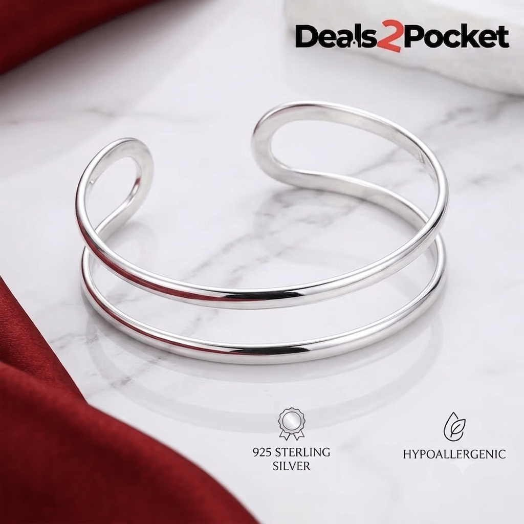 TEMU Elegant S925 Sterling Silver Twin Band Bracelet – Minimalist Jewelry For Women