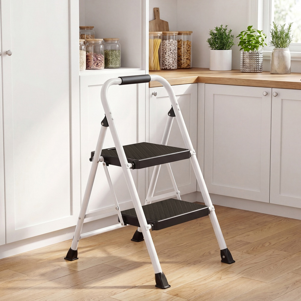 TEMU Escalera Plegable de Metal, Escalera de 2 Peldaños, Carga de 150 kg, para Oficina, Casa y Jardín