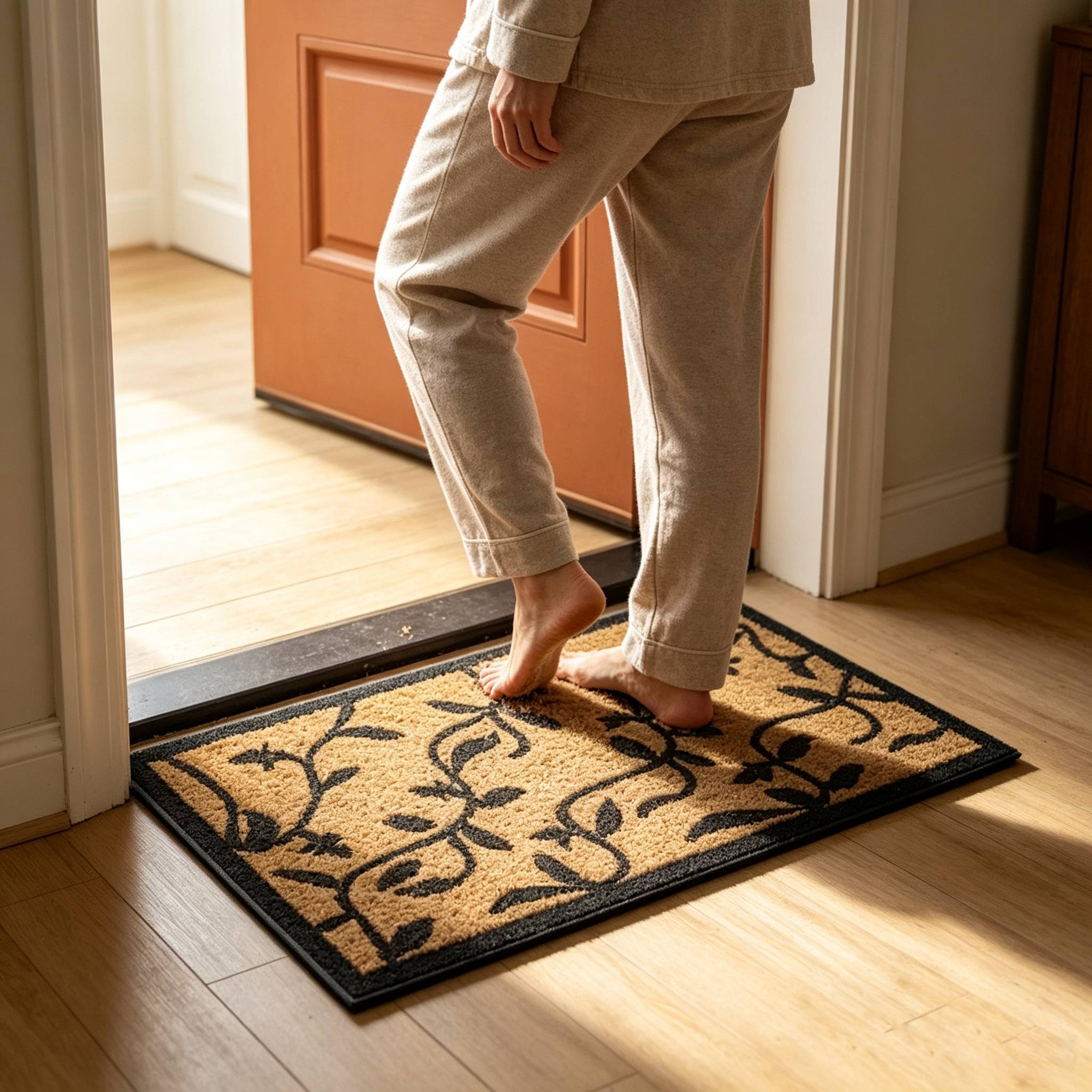 TEMU 40cm\*70cm Wear-resistant Floral Coir Doormat, Non-slip Rubber Base Entry Rug, Durable Fiber Welcome Mat, Indoor Outdoor Floor Mat For Front