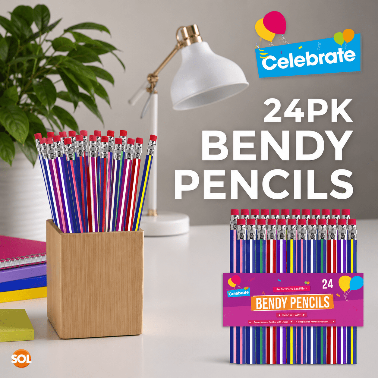 24 Pack Bendy Pencils with Erasers for Fun Writing