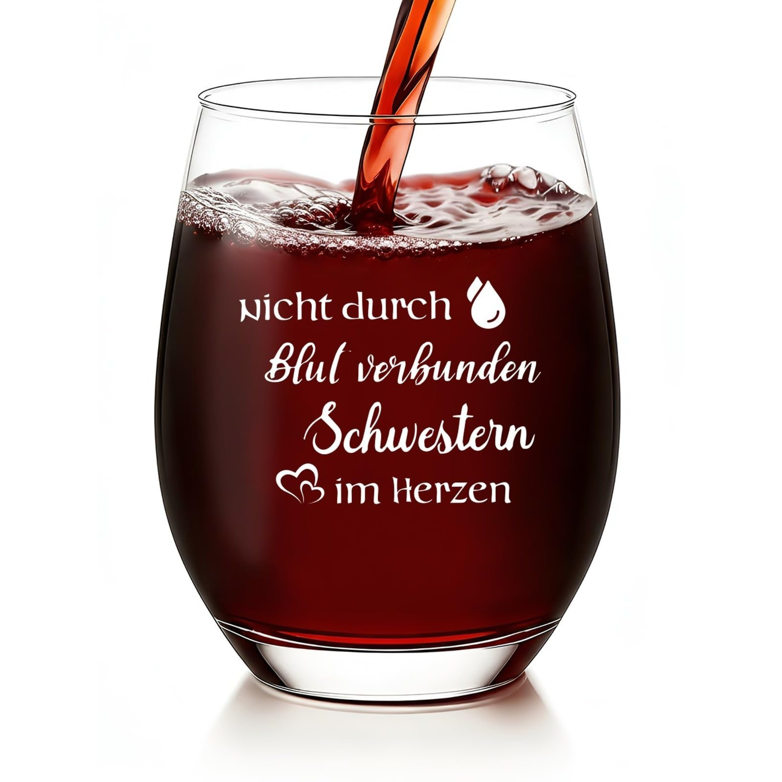 Image of Wine Glass With "sisters At Heart" Quote - Gifts For Girlfriends, Women, Best Friend - Funny Birthday Gift, Christmas Gifts, 520ml