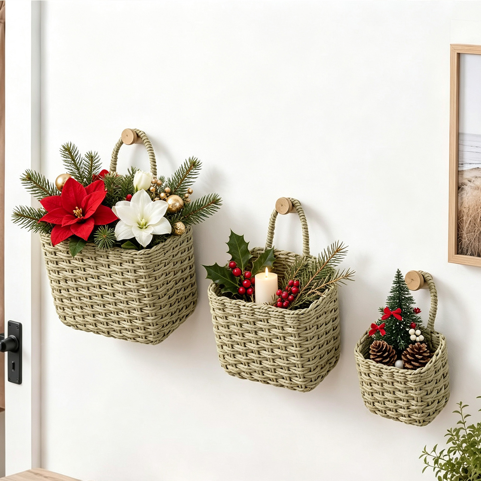 TEMU 3pcs Hanging Baskets, Boho Wall Mounted Organizer Rope Shelf Baskets Organizer Baskets Potato Fruit Flower Planter Storage, Space-saving Rustic