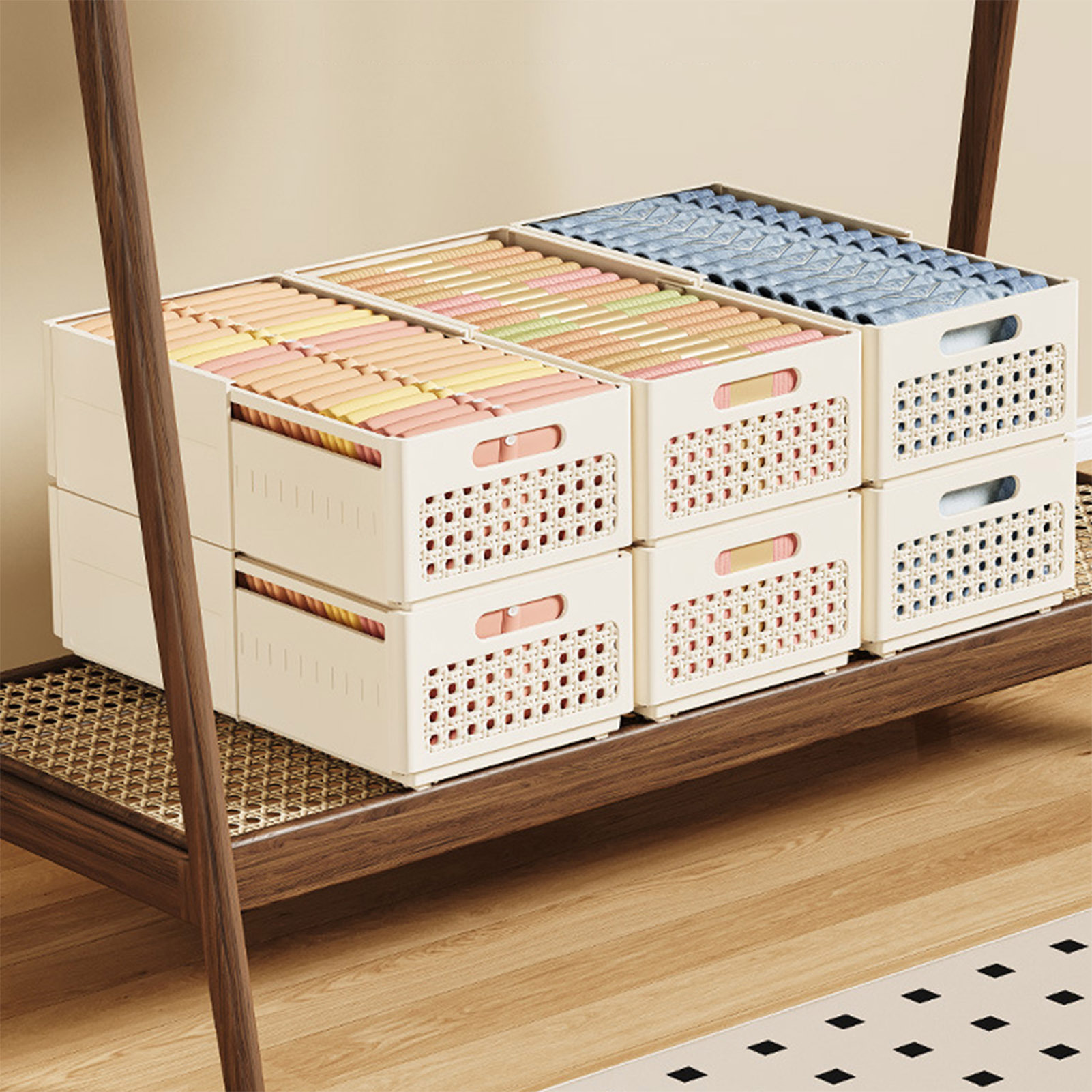 4pcs Stackable Expandable Storage Bins, Multipurpose Plastic Baskets