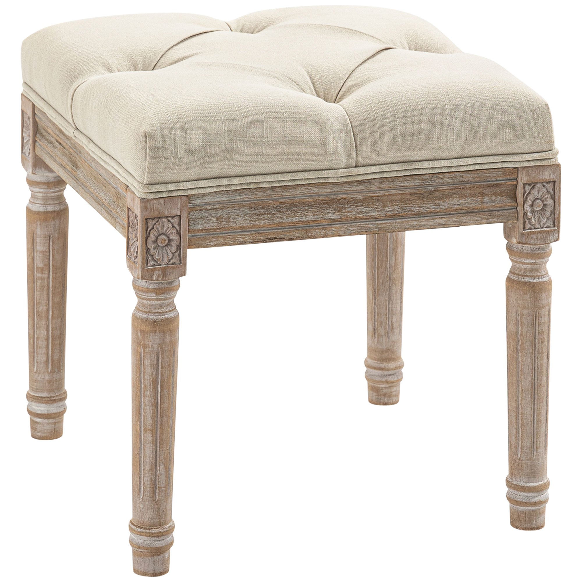 TEMU HOMCOM pied salon, ottoman, siège rembourré en tissu lin avec pieds en bois d', pouf salon carré pour chambre à coucher, entrée, 40 x 40 cm,