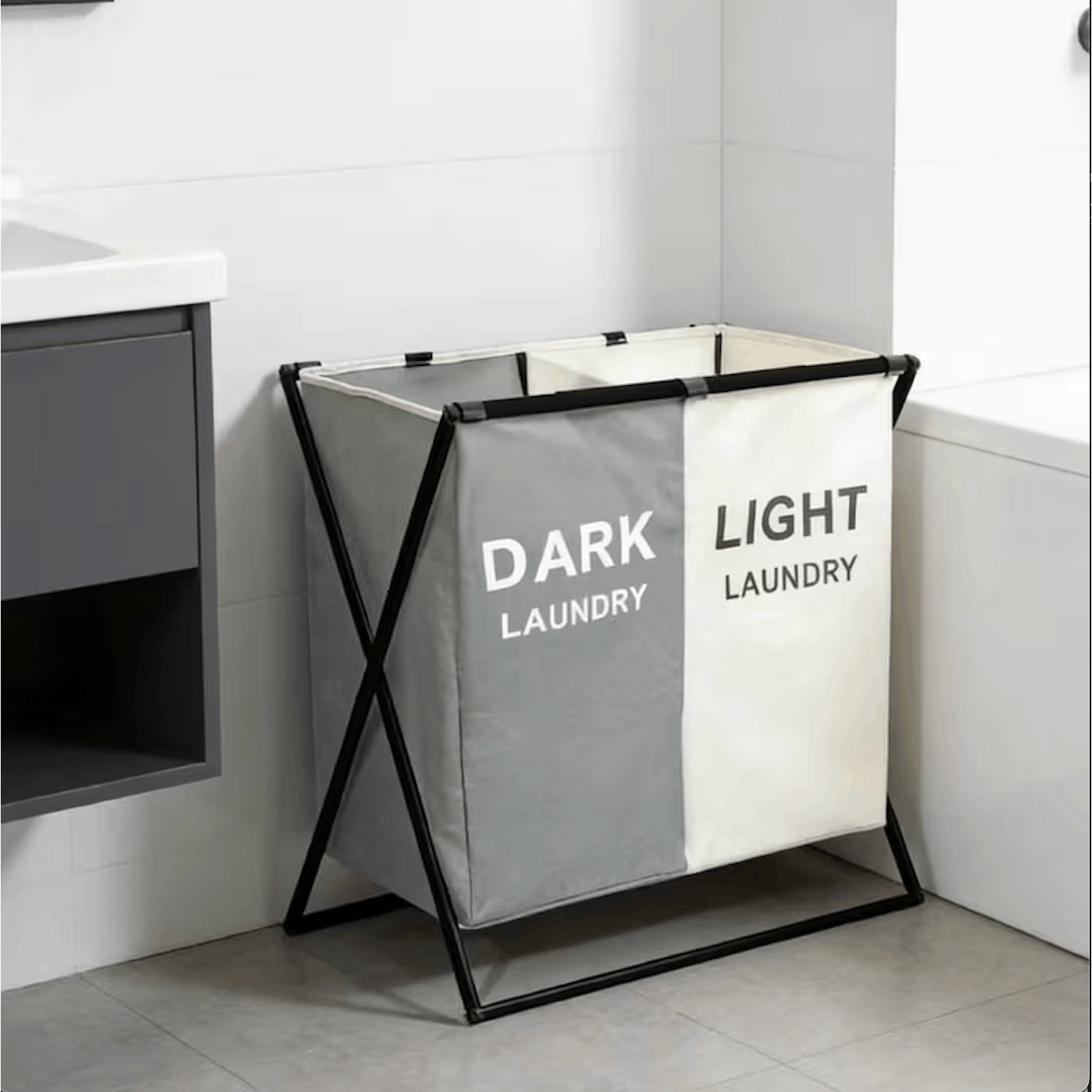 Foldable Laundry Basket | Large Three-compartment Foldable Laundry Basket | With Handle | Suitable For Bathrooms And Bedrooms | Ideal For Laundry Or Clothing Storage | 2 Or 3 Compartments | 33×59×52cm