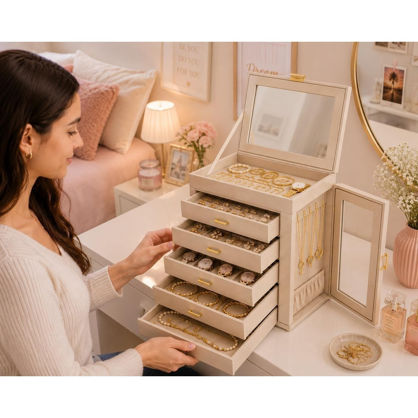 Luxury 6-Tier Multi-Layer Jewellery Organiser Box, Large Capacity