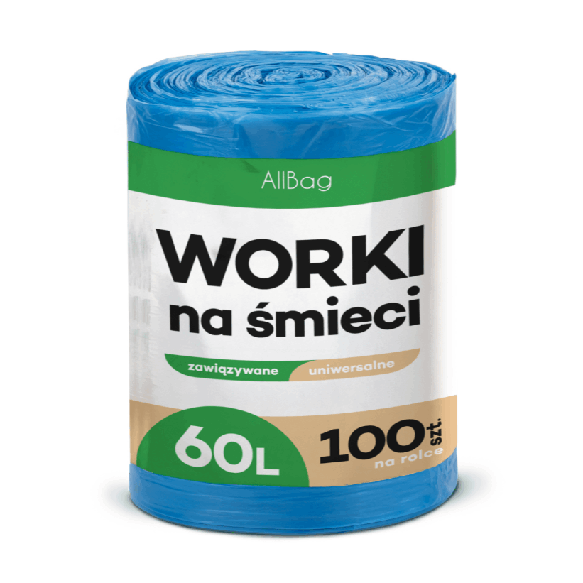 Trash Bags 60l 100 Pieces Strong Blue Tie-top Universal On A Roll