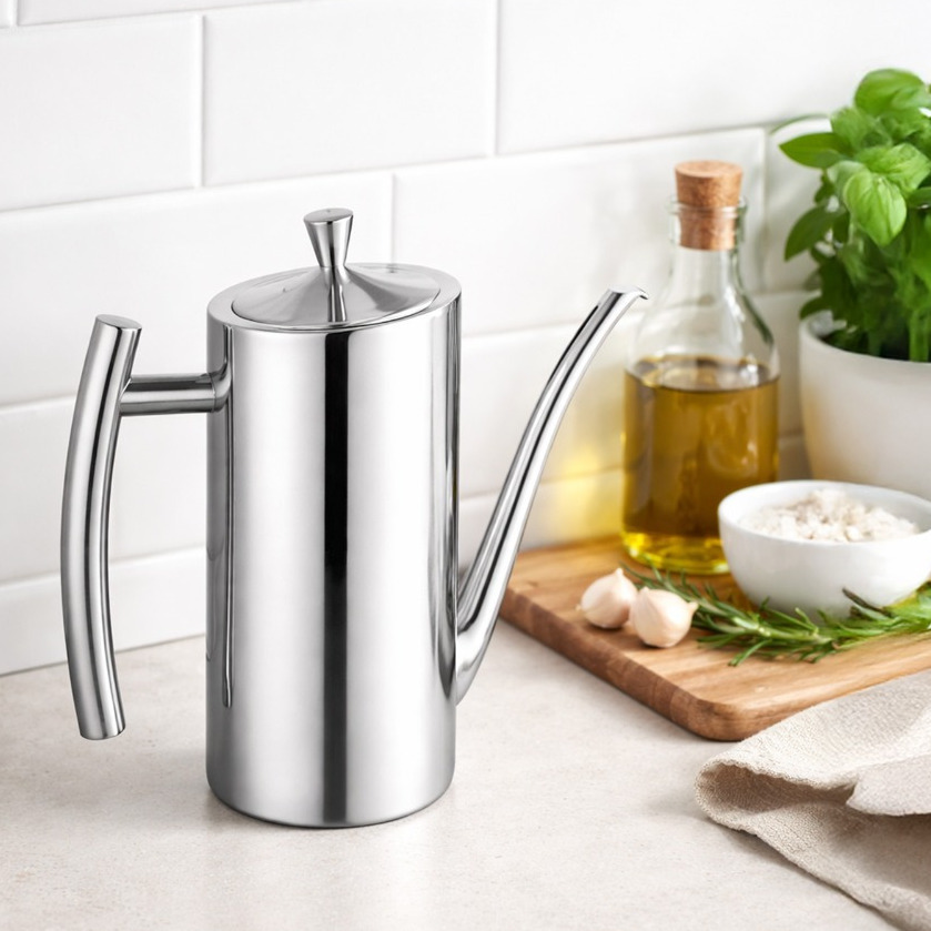 TEMU 700ml Stainless Steel Oil Dispenser, Stainless Steel Oil Pot With Drip-free Spout And Handle, Olive Oil Bottle For Kitchen Cooking And Seasoning