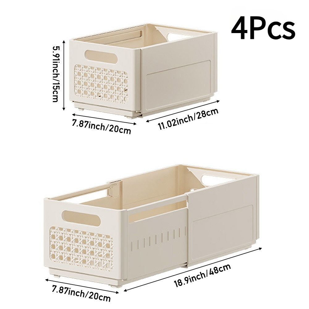 4pcs Stackable Expandable Storage Bins, Multipurpose Plastic Baskets