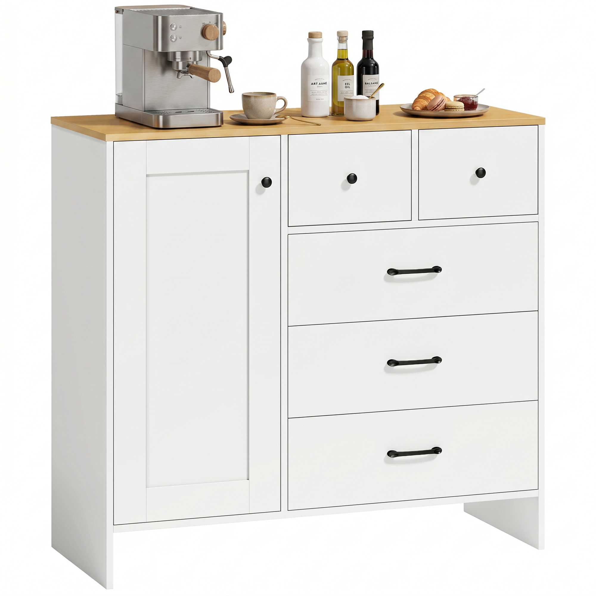 TEMU Buffet Cuisine, Meuble de Rangement avec 5 Tiroirs et Porte, Style Rustique, Meuble TV, Buffet Salle à Manger, Salon et Chambre, 100 x 40 x 94