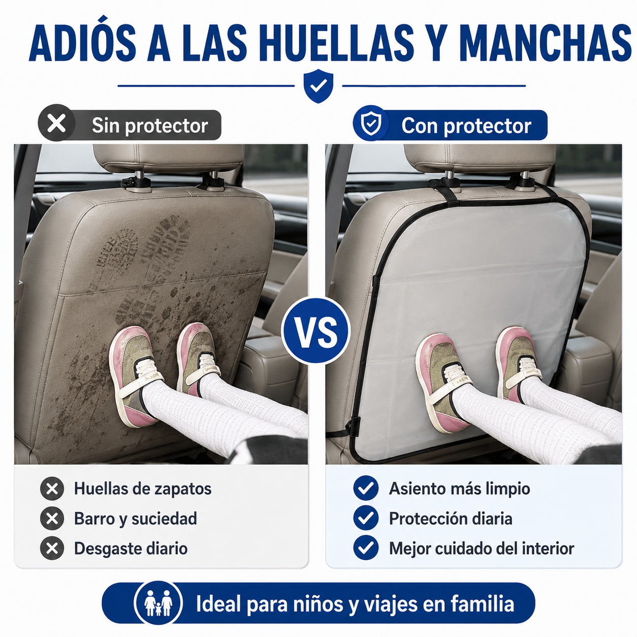 TEMU Protector de Respaldo para Coche, Cubierta Antipatadas Transparente para Asiento Delantero, Fácil de Limpiar con Correas Ajustables, Protección