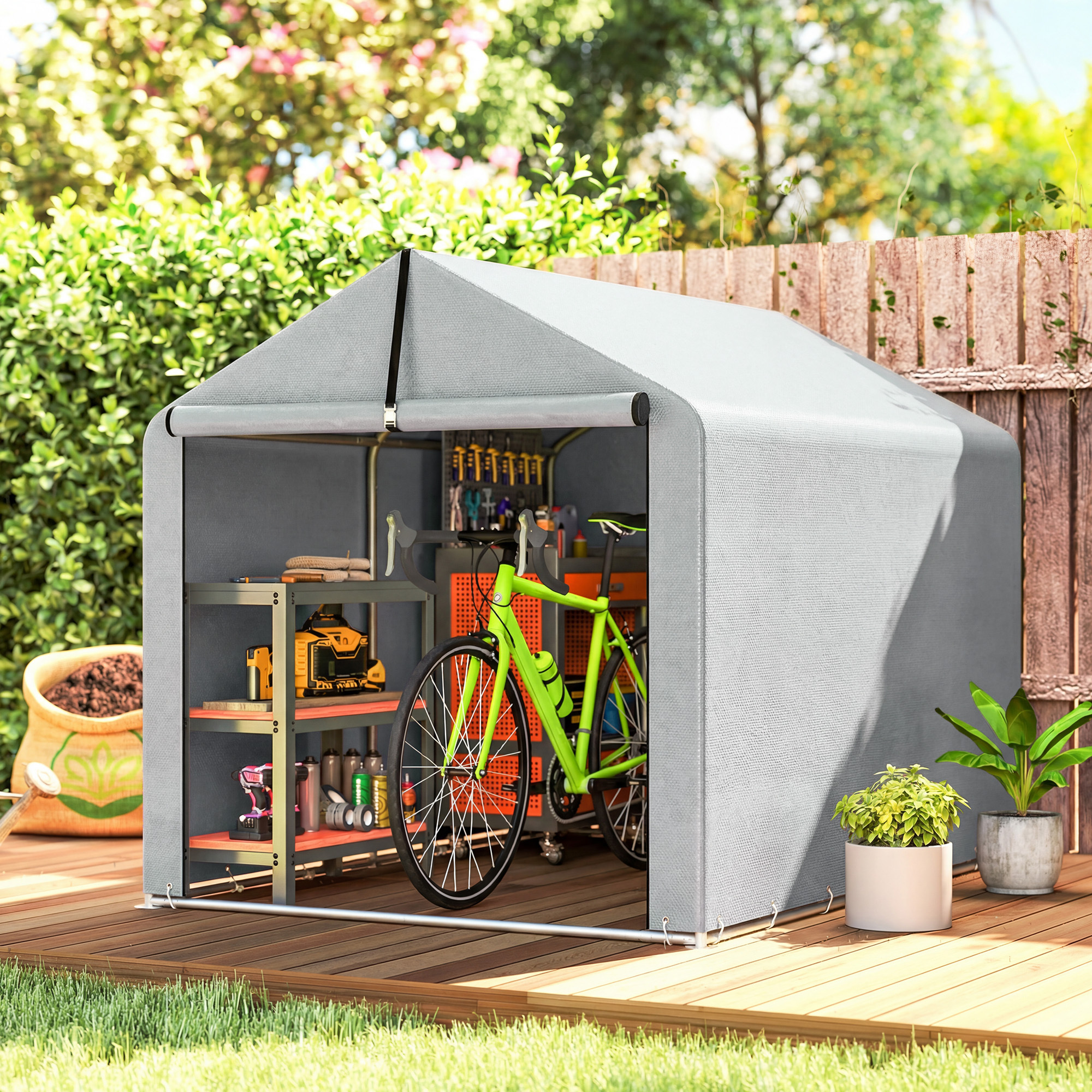 Image of Garage Tent 2.2 X 1.6 M Waterproof Equipment Tent With Roll Bar Zip Door Roof , Uv-resistant Storage Tent, Tent Garage Shelter For Garden Tools And Equipment Light Grey