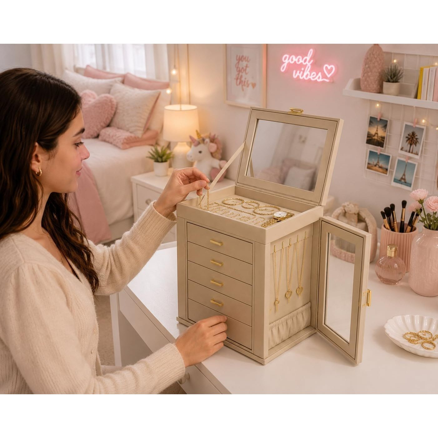 Luxury 6-Tier Multi-Layer Jewellery Organiser Box, Large Capacity