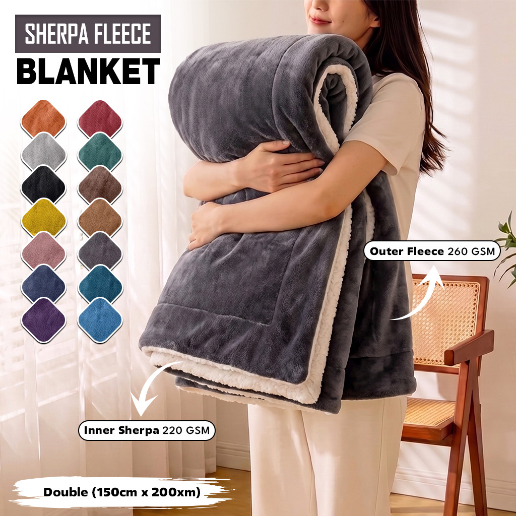 TEMU 1pc Double Sided Sherpa Fleece Blanket, Extra Thick & Warm Blanket For Bed, Couch & Travel, Machine Washable, Single Double King Super King