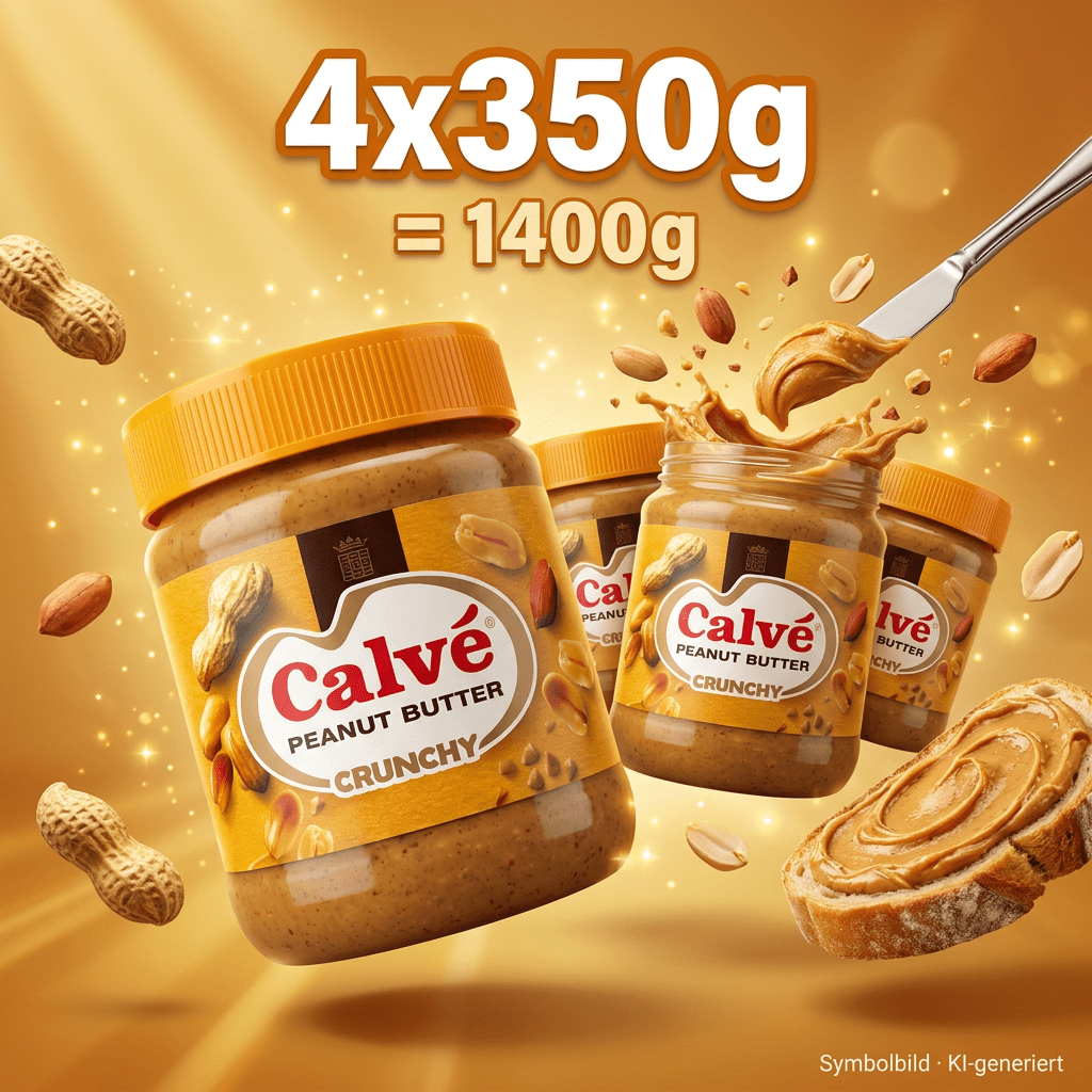 Image of Crunchy Peanut Cream - Peanut Butter With Peanut Pieces 81% - 4x350g 1.4kg - Best Before 12.09.2026