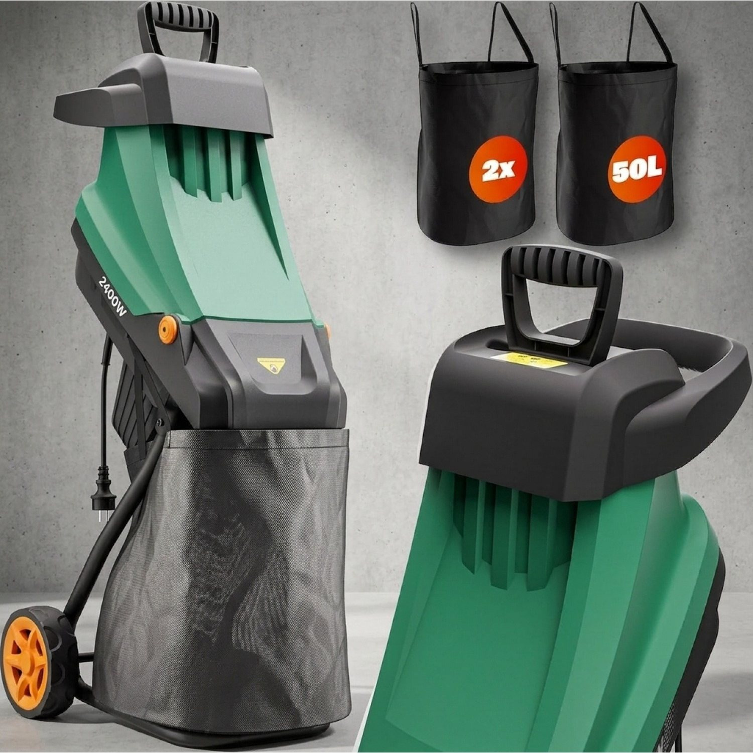 Electric Garden , 2400 W, Max. Branch Thickness 45 Mm, With 2 X 50 Bags, Knife , /chipper