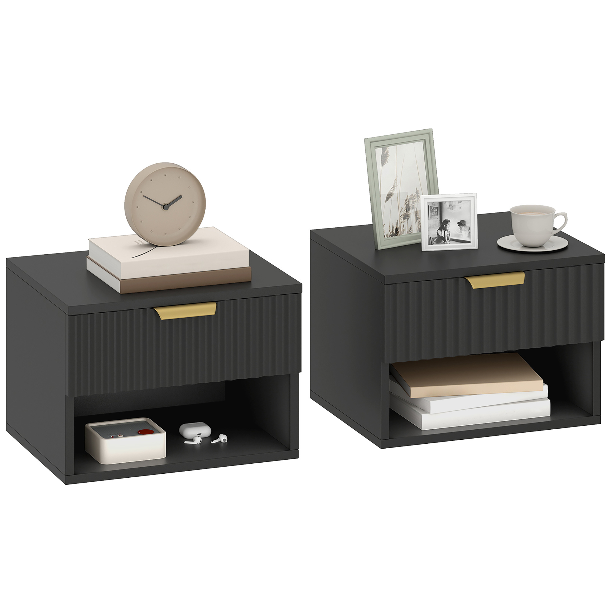 TEMU HOMCOM Lot de 2 Tables de Chevet Suspendues, Tables de Nuit Murales avec Tiroir à Fermeture Douce et Niche de Rangement, pour Chambre, Salon, 40