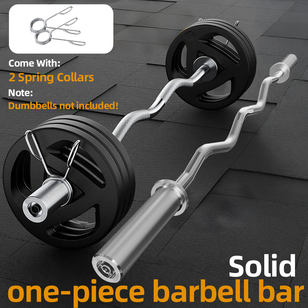 TEMU 1.2-meter Weightlifting Barbell, With A Curved Or Straight Design, Includes 2 Spring Clips, Made Of Chrome-plated Stainless Steel, Features