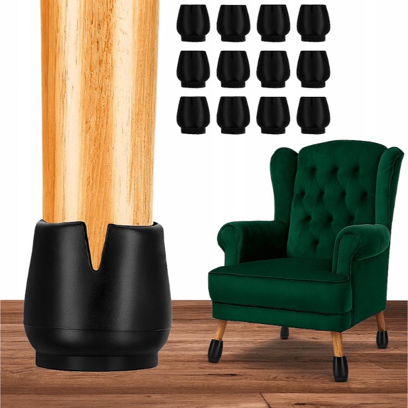 Silicone Chair Leg Caps With Felt 16pcs Black Protective 12-16 Mm