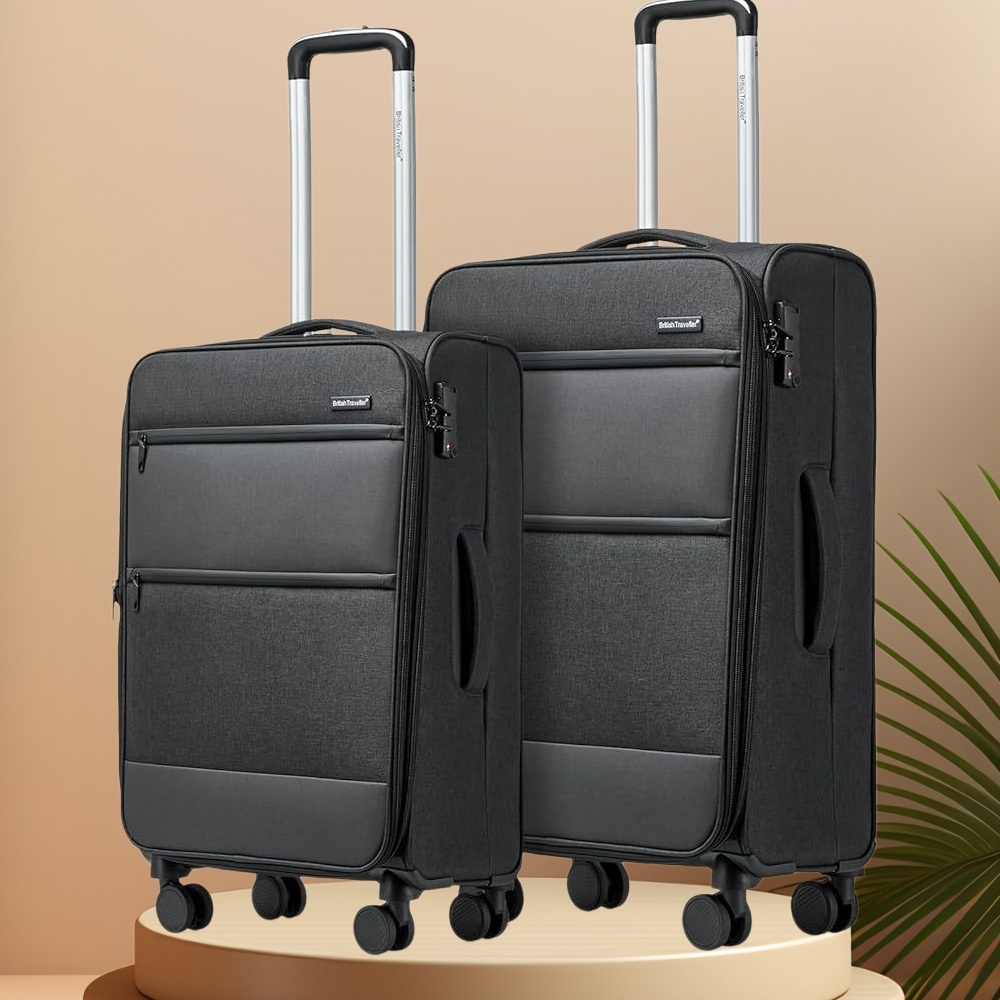 Image of 2pcs British Soft Luggage +28 Inch, , 4 Wheels, Grey Black Dark Blue