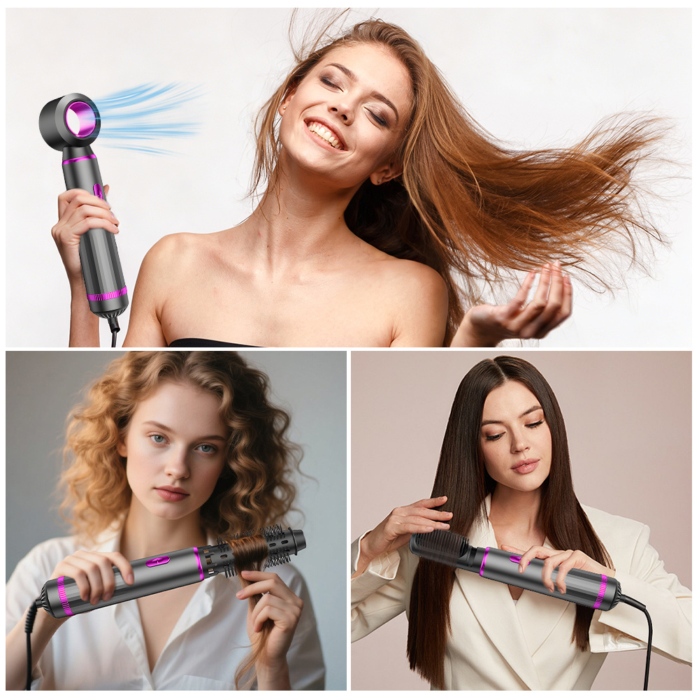 TEMU 3 In 1 Hot Air Brush Hair Styling Comb, Interchangeable Attachments Blow Dryer Brush With Straightening Comb, Curling Brush & Quick Dry Air