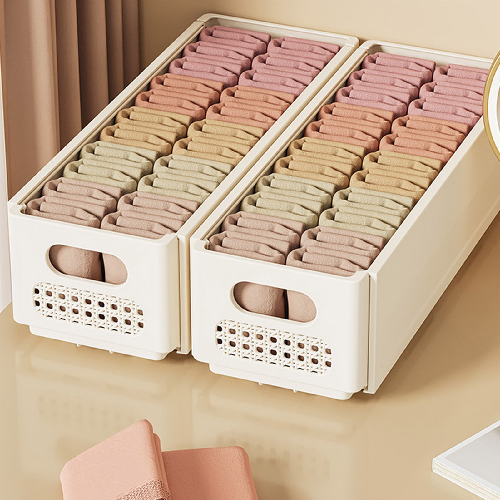 4pcs Stackable Expandable Storage Bins, Multipurpose Plastic Baskets