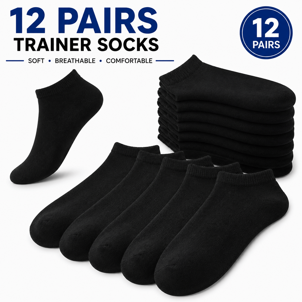 TEMU 12 Pairs Women's Trainer Socks, Soft Breathable Low Cut Ankle Socks, Lightweight Stretch Sports Socks, Moisture Wicking Everyday Casual Running