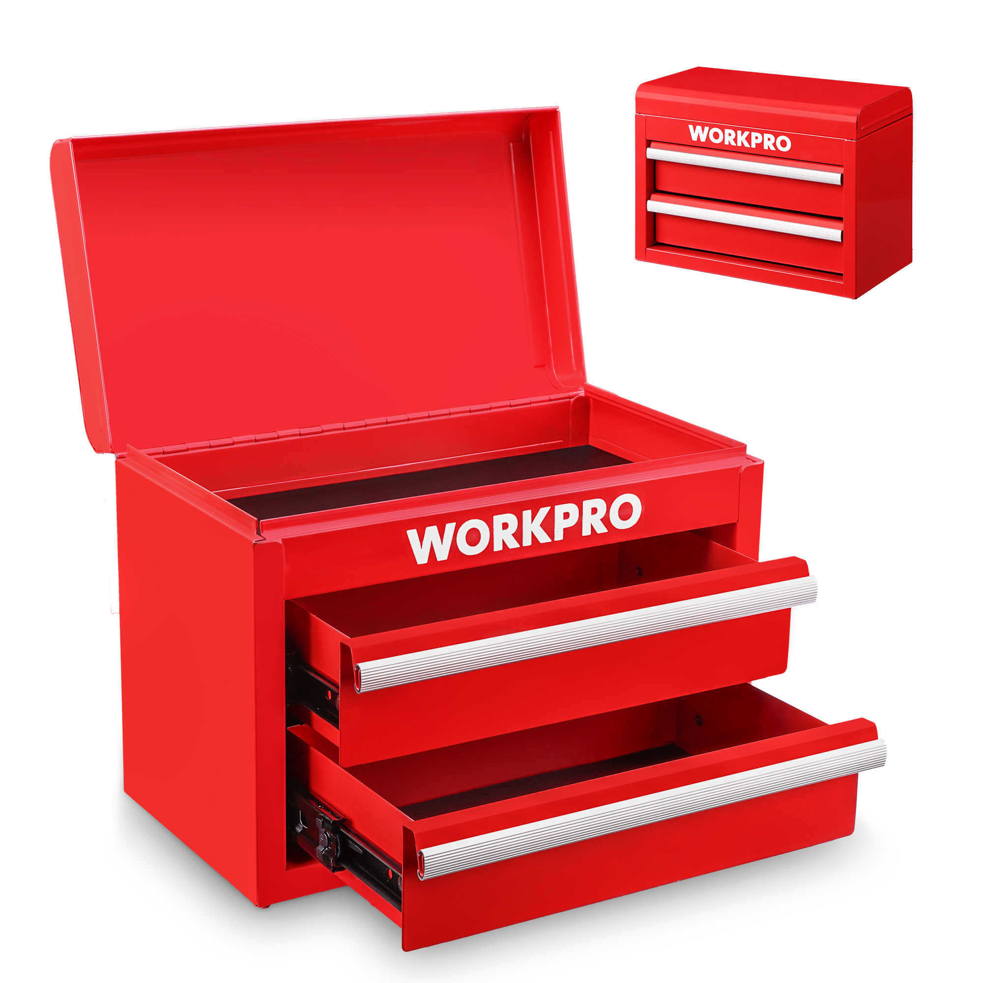Workpro Metal Drawer Box With 2 Drawers & Top Storage Space, Red, 27.5x15x20.8cm, Desk Organizer With Drawers For Office, Changing Room, And Desk