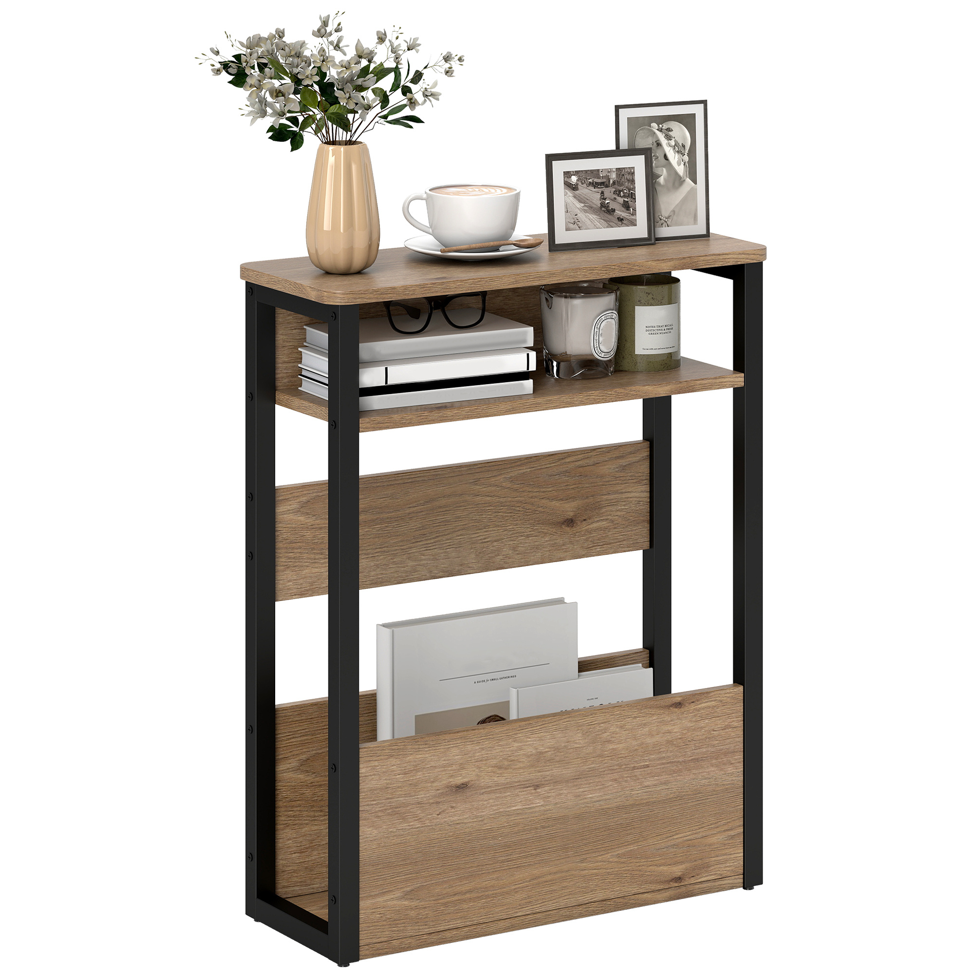 TEMU HOMCOM Table d'Appoint, Table de Chevet, Bout de Canapé, avec Étagère à Niveaux, Arrondis, Patins de Pieds Réglables, pour Chambre, Salon, 46 x