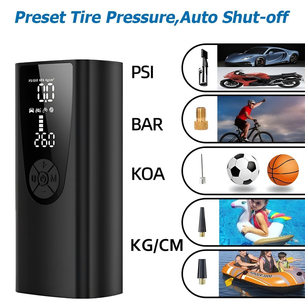 Image of 8000mah Rechargeable Electric Air Pump 150psi Portable Air Compressor With Lcd Display, Usb Power Bank & Led Light, Tire Inflator For Bicycle Motorcycle Car