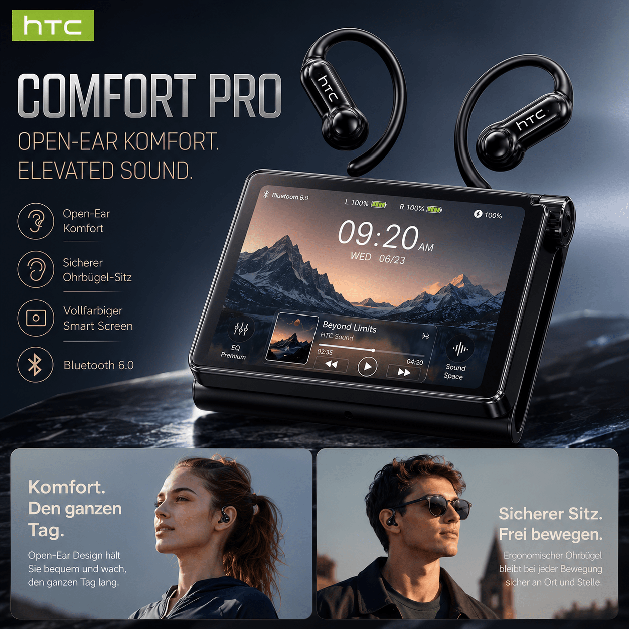 Htc Ne80 Wireless Over-ear Headphones Low Latency Connection, Extended Wear Transparent Ear Pads, Long Battery For Multi- Use