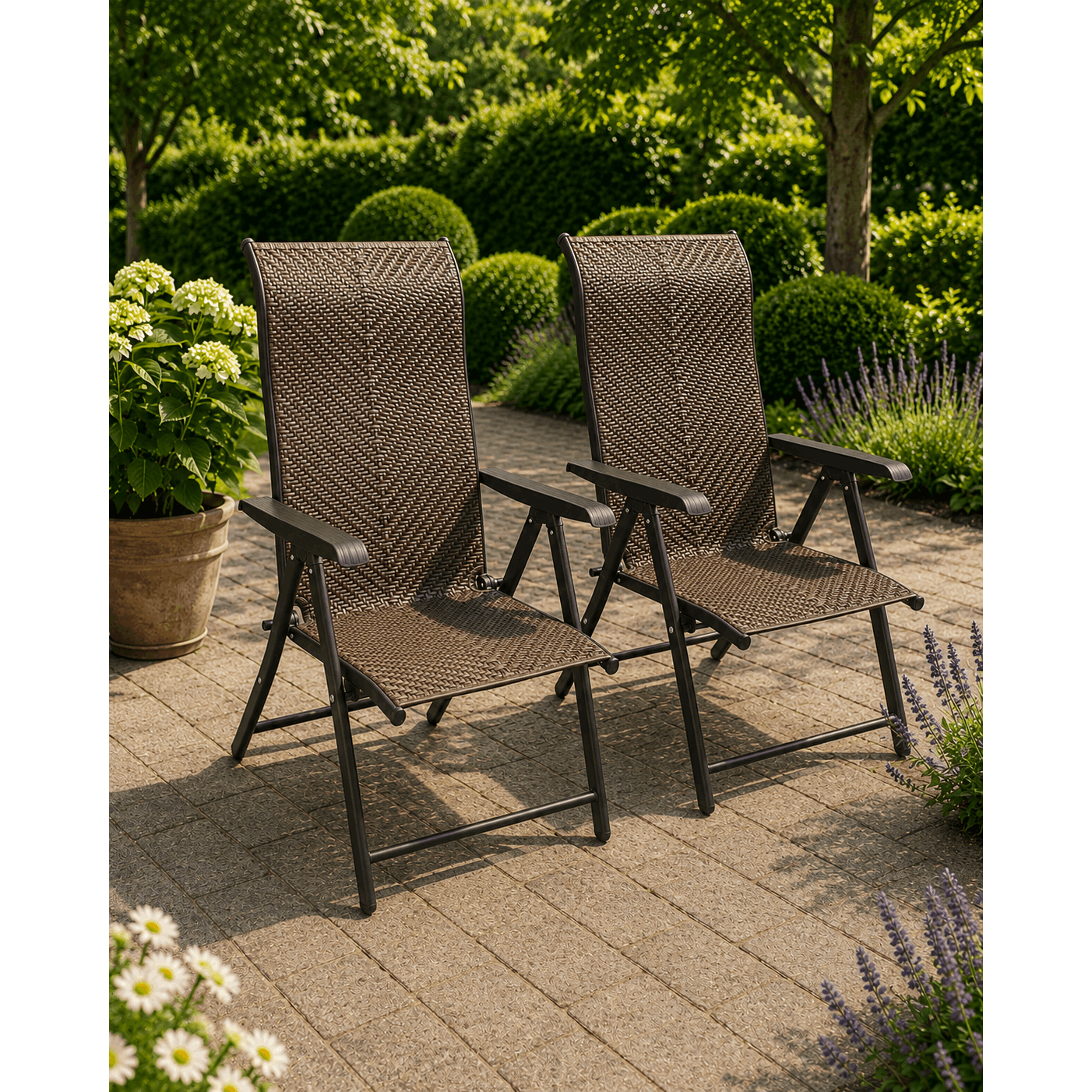 Image of Folding High-back Chair – Adjustable Metal & Poly Chair, Weather-resistant, For Balcony, Terrace & Garden