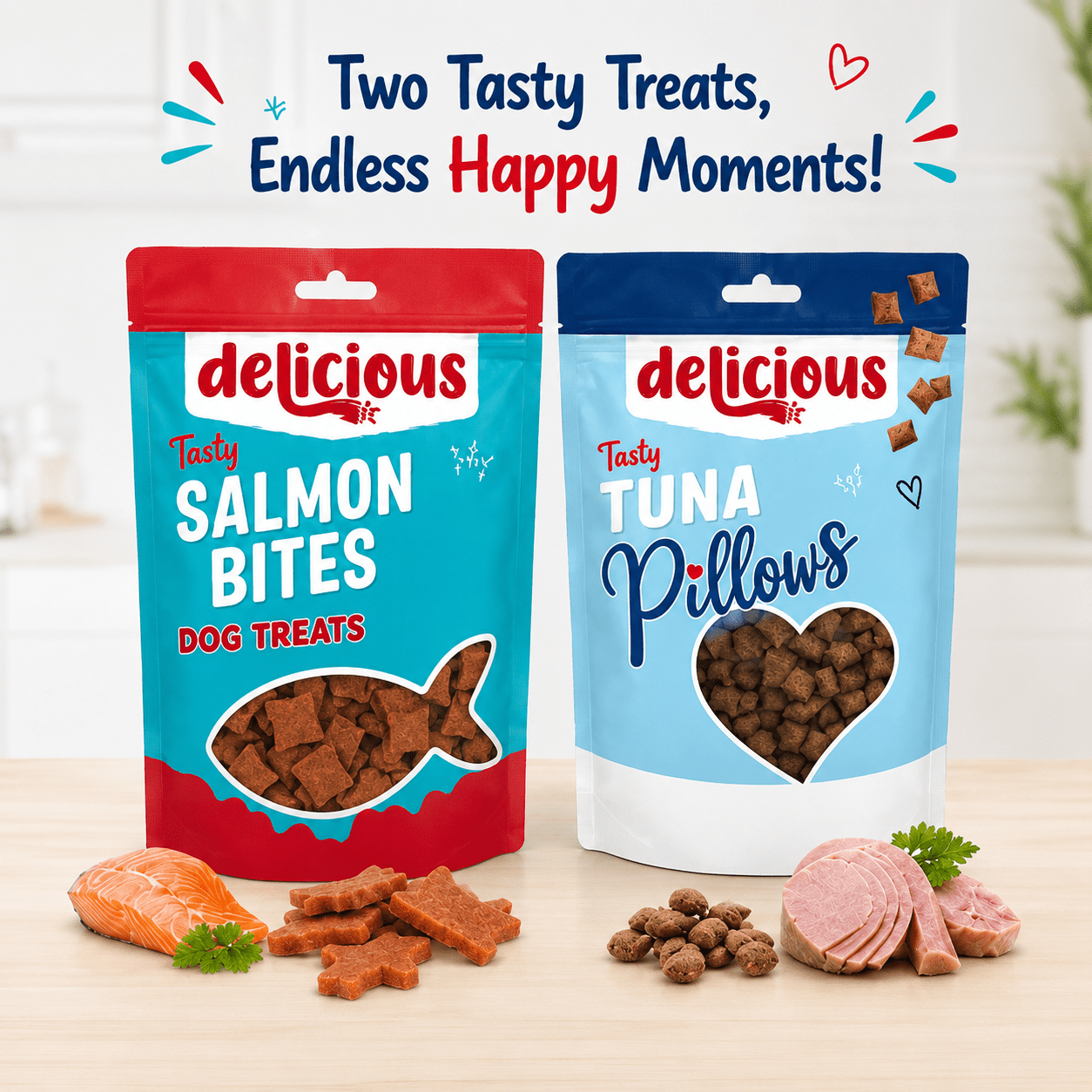 TEMU World Of Pets Salmon Bite Dog Treats 12 Pack & Crunchy Tuna Pillows Cat Treats Bundle, High Protein Pet Snacks, Salmon & Tuna Flavoured Training